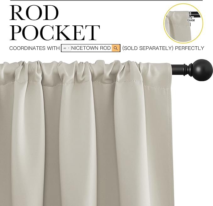 NICETOWN 2 Panels Blackout Curtains, Rod Pocket Thermal Insulated Drapess for Bedroom, Privacy Protection Easy-Care Heavy Duty Curtains for Living Room/Dining Room, W70 x L95 inches, Natural