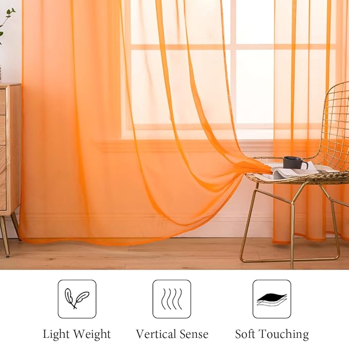 MIULEE 2 Panels Solid Fall Color Sheer Window Curtains Elegant Window Voile Panels/Drapes/Treatment for Bedroom Living Room (54X63 Inches Orange)