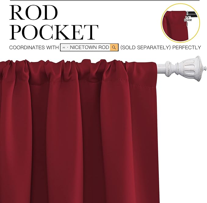 NICETOWN Living Room Curtains for Window - Energy Efficient & Noise Reducing Thermal Insulated Rod Pocket Blackout Drapes/Draperies for Living Room (Burgundy Red, 2 Panels, W52 inches x L95 inches)