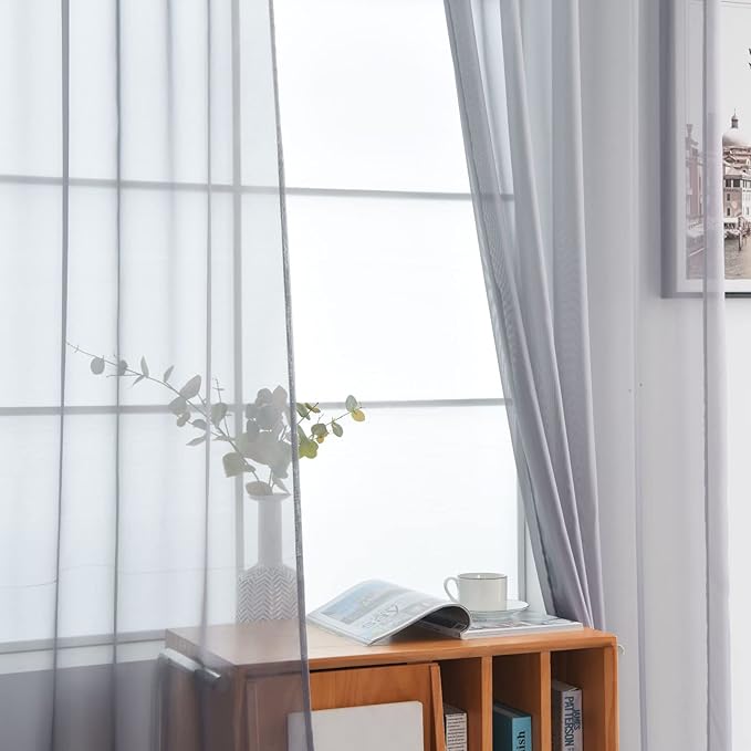 SpaceDresser Sheer Voile Window Treatment Rod Pocket Curtain Panels for Kitchen Bedroom Living Room Drapes Sunlight Filtering Privacy Semi Home Decor Assorted Colors Sizes (Grey, 52 W x 45 L)