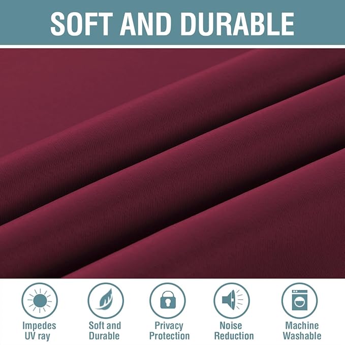 H.VERSAILTEX Blackout Curtains for Christmas Small Window Kitchen Blackout Curtains 45 inch Length Energy Saving Solid Grommet Blackout Drape, One Panel, Burgundy Red, 52" W x 45" L