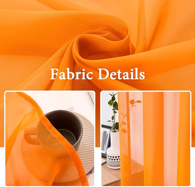 MIULEE 2 Panels Solid Fall Color Sheer Window Curtains Elegant Window Voile Panels/Drapes/Treatment for Bedroom Living Room (54X63 Inches Orange)