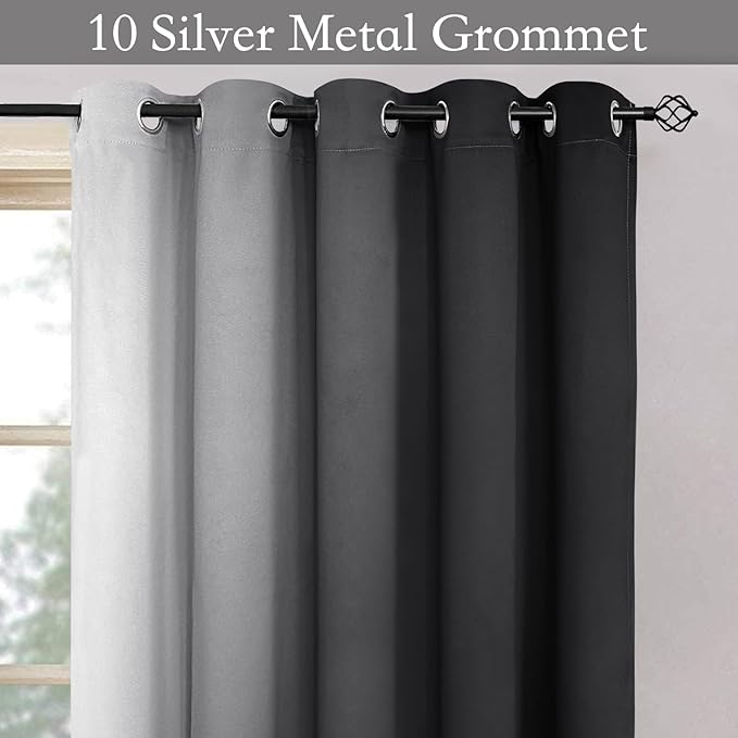 SimpleHome Ombre Room Darkening Curtains for Bedroom, Gradient Black to Grey White Light Blocking Thermal Insulated Grommet Window Curtains/Drapes for Living Room,2 Panels, 62x84 inches Length