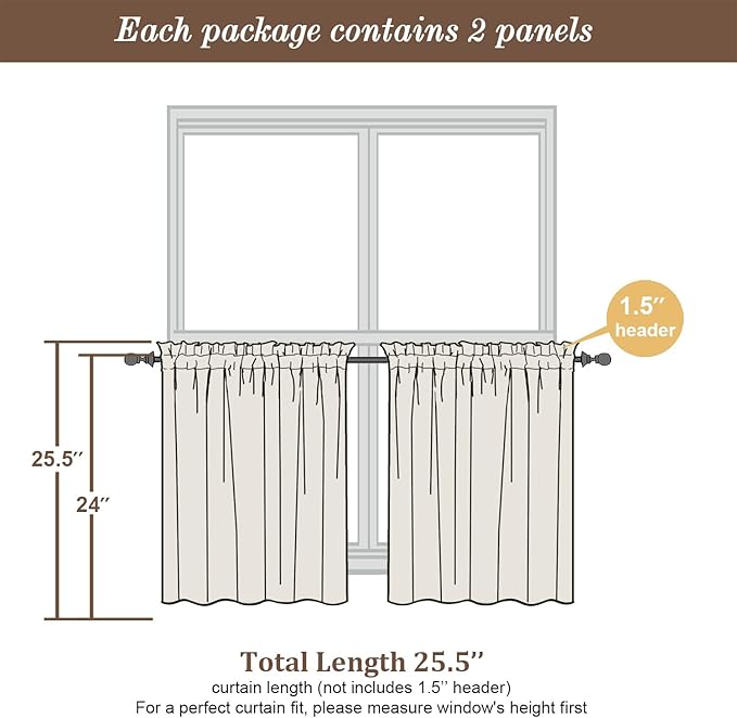 Chyhomenyc Sheer Curtains Tiers 42W x 24L Inches 2 Pieces, Light Filtering Small Curtains, Short Bathroom Living Room Cafe Basement Voile Window Curtain, Rod Pocket, Navy Blue