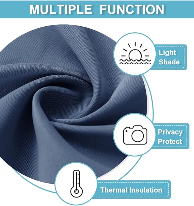 RYB HOME Half Curtain Tiers 36 inch Length, Rod Pocket Summer Heat Blocking Thermal Insulated Short Blackout Curtains for Small Window, Width 34 by Length 36, Stone Blue, 2 Panels