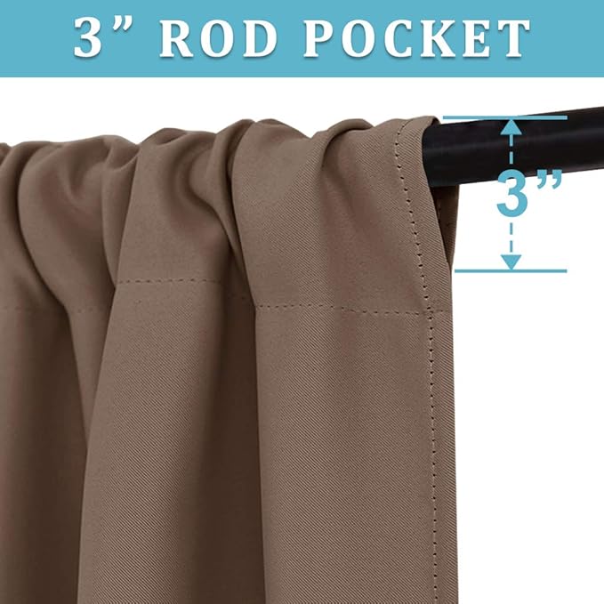 RYB HOME Short Blackout Curtains for Bedroom, Room Darkening Insulated Summer Heat Light UV Blocking Energy Saving Drapes for Nursery, Width 34 by Length 48, Mocha, Set of 2