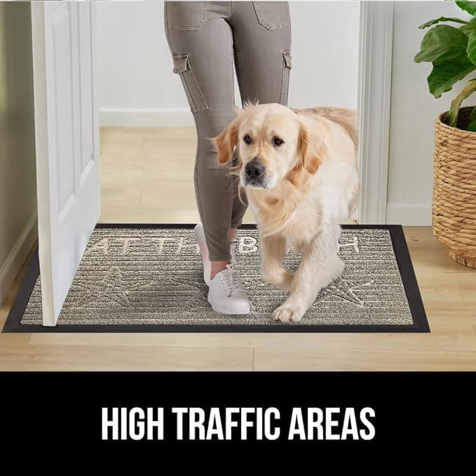 GORILLA GRIP 100% Waterproof All-Season WeatherMAX Doormat US Designed Natural Rubber, Stain and Fade Resistant, Low Profile Indoor Outdoor Door Mats, Easy Clean Patio Mat, 29x17, Sand Beach