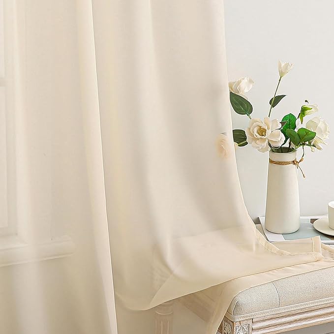 MIULEE 2 Panels Solid Color Sheer Window Curtains Elegant Window Voile Panels/Drapes/Treatment for Bedroom Living Room (54X102 Inches Cream)