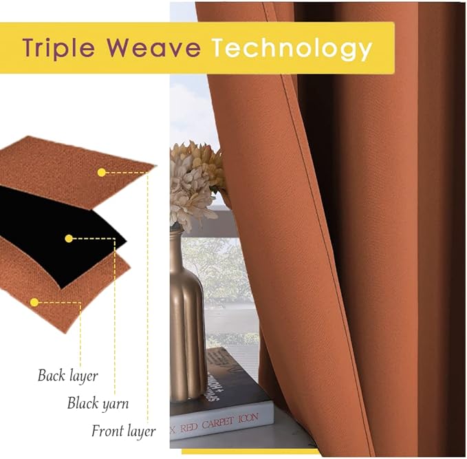 NICETOWN Thermal Insulated Burnt Orange Blackout Curtains for Bedroom, Window Treatment Solid Grommet Room Darkening Drape Panels for Bedroom (Set of 2, 70 by 63 inches Long)