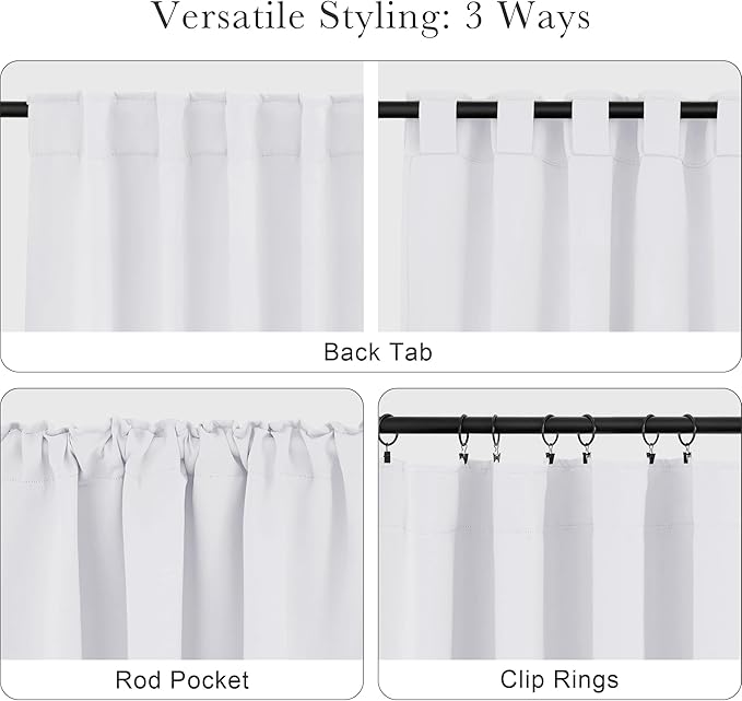 PONY DANCE 50% Light Filtering Room Darkening Curtains for Small Winow Lower Portion Decor Energy Saving Drapes for Kitchen Bedroom Bathroom Downstairs Window, W 29 x L 30, Pure White, 2 Panels