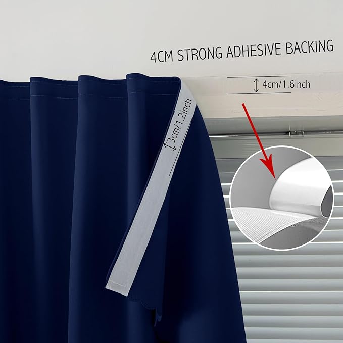 Self Adhesive Portable Blackout Curtains for Bedroom Easy to Install Window Thermal Lnsulated Kitchen Room Darkening Small Window Curtains, 59" W X 71" L, Navy Blue, 1 Panel