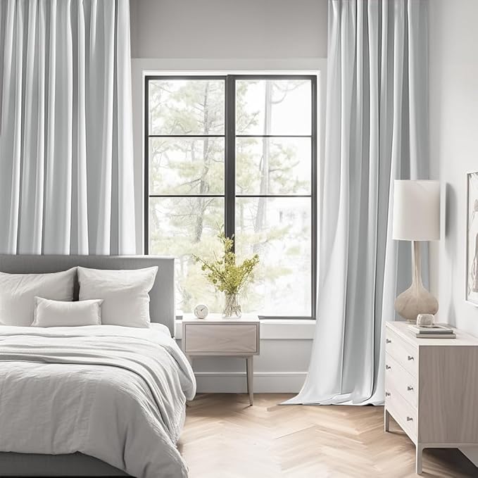 MIULEE Greyish White Back Tab Blackout Curtains 72 Inches Long 2 Panels Set for Living Room Bedroom Privacy, Rod Pocket/Pinch Pleat Thermal Insulated Room Darkening Pleated Light Blocking Drapes