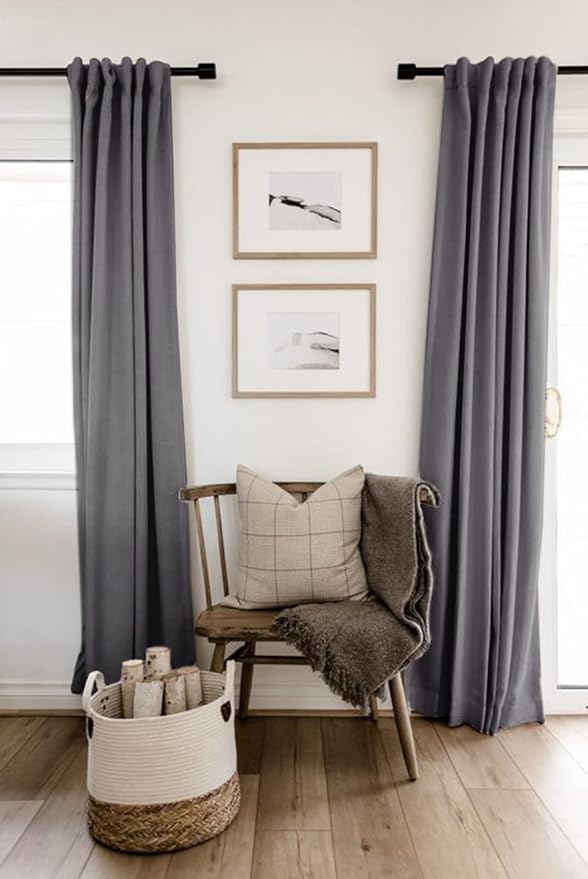 100% Blackout Shield Linen Blackout Curtains for Bedroom 96 Inches Long, Back Tab/Rod Pocket Living Room Drapes, Thermal Insulated Blackout Curtains 2 Panels Set, 50" W x 96" L, Darkgray