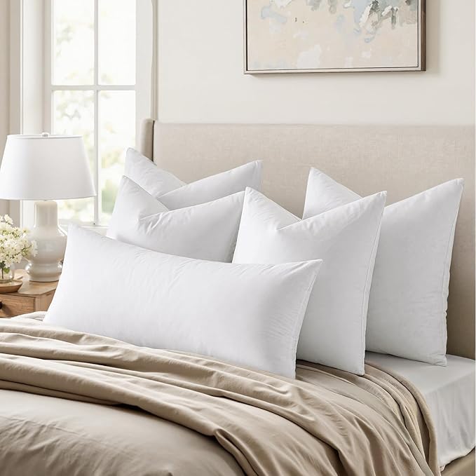 MIULEE 30x30 Pillow Inserts,Set of 2 Down Feather Throw Pillows for Couch Sofa Bed, Decorative Fluffy Throw Pillow Inserts Cotton Fabric,White
