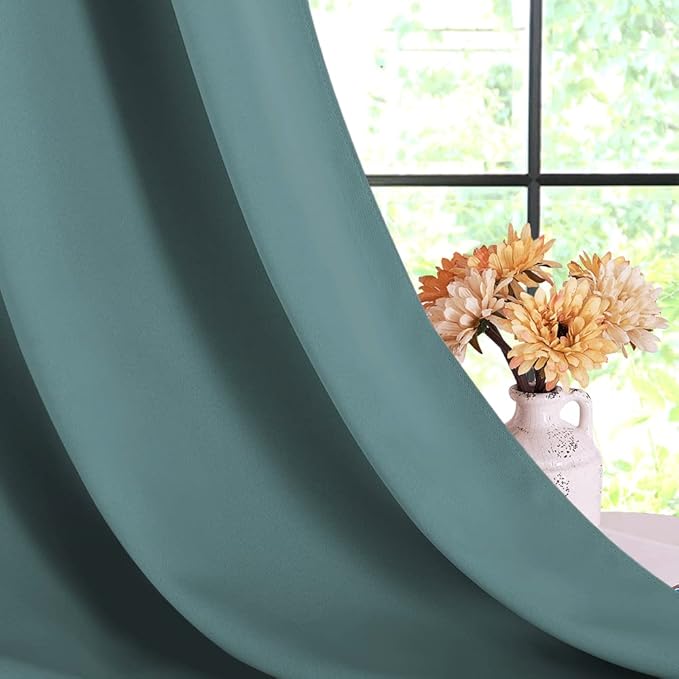 NICETOWN Modern Blackout Curtains Noise Reducing, Greyish Blue, 2 Panels, W34 x L60 -Inch, Thermal Insulated and Privacy Room Darkening Drape Panels for Boy's Guest Room Door Small Short Window