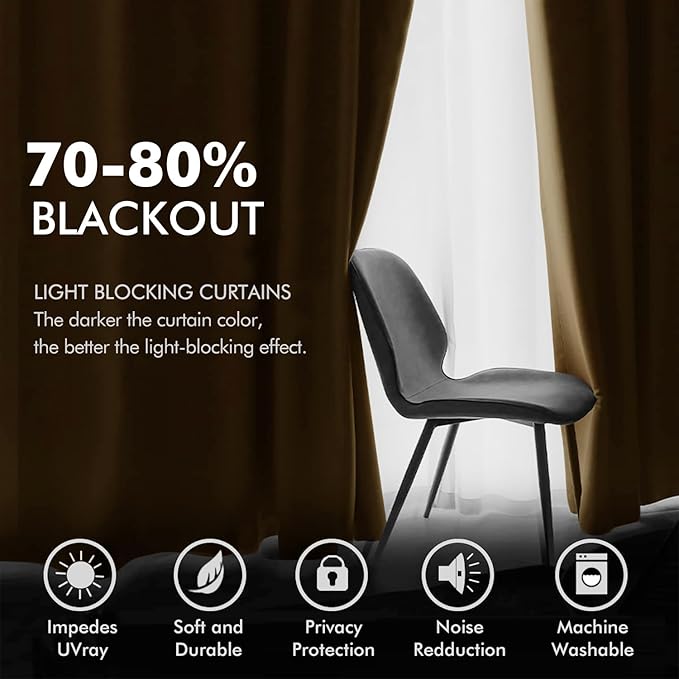 MIULEE Velvet Curtains Golden Brown Elegant Grommet Thermal Insulated Soundproof Room Darkening Curtain/Drapes for Classical Living Room Bedroom Decor 66 x 84 Inch Set of 2