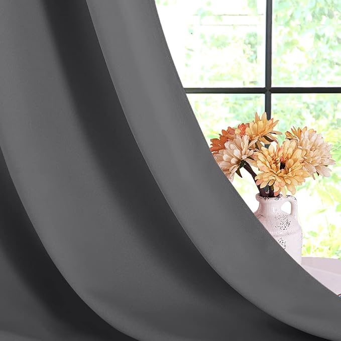 NICETOWN Bedroom Curtains Blackout Drapery Panels, Three Pass Microfiber Thermal Insulated Solid Ring Top Blackout Window Curtains/Drapes (Two Panels, 70 x 84 inches, Gray)