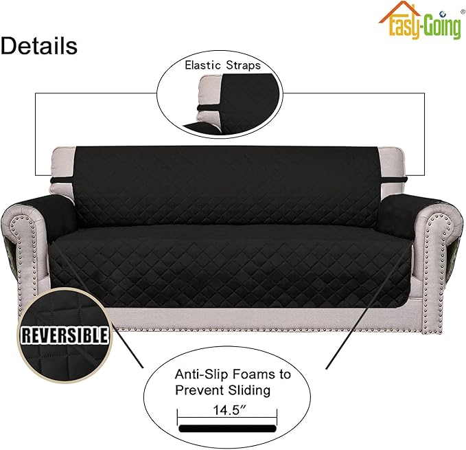 Easy-Going Sofa Slipcover Reversible Loveseat Sofa Cover Couch Cover for 2 Cushion Couch Furniture Protector with Elastic Straps for Pets Kids Dog Cat (Oversized Loveseat, Black/Black)