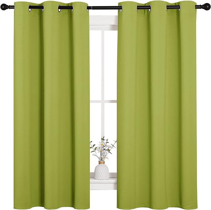 NICETOWN Thermal Insulated Solid Grommet Top Blackout Holiday Decorative Curtains/Drapes for Kid's Room (1 Pair, 42 x 63 inches in Fresh Green)