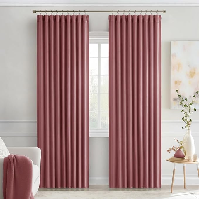 MIULEE Dusty Rose Back Tab Blackout Curtains 72 Inches Long 2 Panels Set for Living Room Bedroom Privacy, Rod Pocket/Pinch Pleat Thermal Insulated Room Darkening Pleated Light Blocking Drapes
