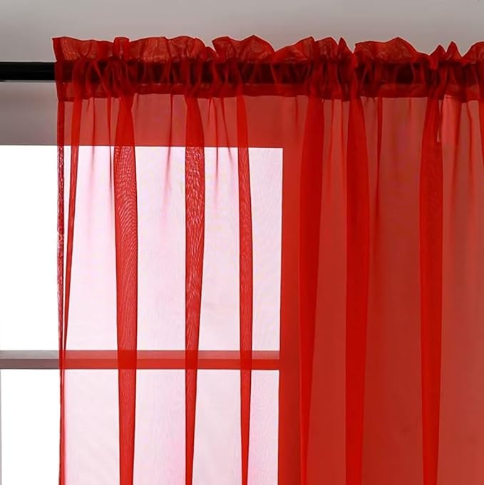 SpaceDresser Basic Rod Pocket Sheer Voile Window Curtain Panels White 1 Pair 2 Panels 70 Width 96 Inch Long for Kitchen Bedroom Children Living Room Yard(Red,70 W x 96 L)