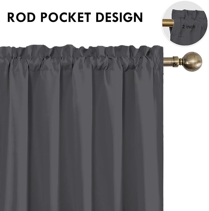 DWCN Bedroom Blackout Curtains 60 x 63 Inches Length 2 Panels Set, Solid Thermal Insulated Energy Saving Rod Pocket Window Treatment Curtains Blackout Drapes (W60 x L63 Inch, Dark Grey)