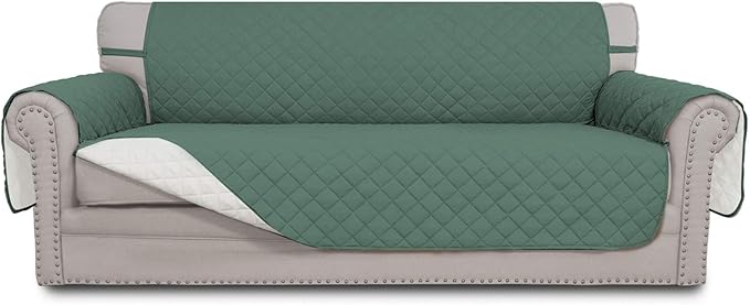 Easy-Going Reversible Oversized Couch Cover for 3 Cushion Couch Sofa Cover for Dogs Water Resistant Furniture Protector Cover with Foam Sticks for Pet Cat (Oversized Sofa, Cyan/Ivory)
