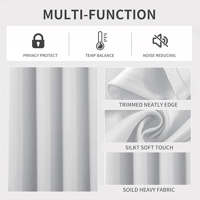 Joydeco White Curtains 90 Inches Long 1 Panel, Thermal Insulated Long Curtains& Drapes 1 Piece, Room Darkening Grommet Drapes for Living Room Bedroom Window (W70 x L90 Inch, Greyish White)