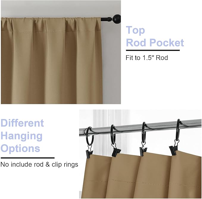 Simplebrand Ava Taupe Blackout Curtains for Bedroom 63 Inch Length 2 Panels Set, Solid Thermal Insulated Energy Saving Rod Pocket Window Treatment Curtains Blackout Drapes, W40 x L63 Inch, Taupe