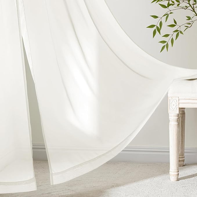 MIULEE Ivory Sheer Curtains 108 Inches Long, 4 Panels Set, Light Filtering Rod Pocket Voile Drapes for Living Room and Bedroom, Airy Soft Fabric Window Treatments, 54 x 108 Inches
