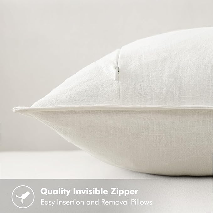 MIULEE Decorative Linen Pillow Covers 18x18 Inch Cream White Boho Farmhouse Neutral Couch Throw Pillows for Bed Pack of 2 Accent Modern Pillowcase Sofa Livingroom Home Decor