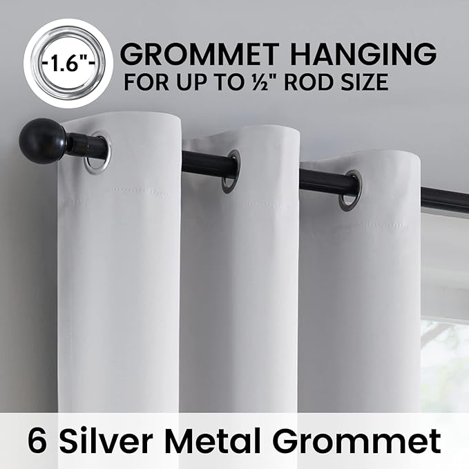 SimpleHome 100% Blackout Curtains for Bedroom,Thermal Insulated Grommet Window Drapes Room Darkening White Curtains for Living Room with Black Back,42 x 63 Inch,2 Panels