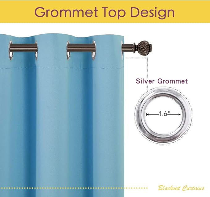 NICETOWN Blackout Curtain Panels for Bedroom, 2 Panels, W70 x L95-inch, Teal Blue, Thermal Insulated Grommet Top Blackout Draperies and Drapes for Basement