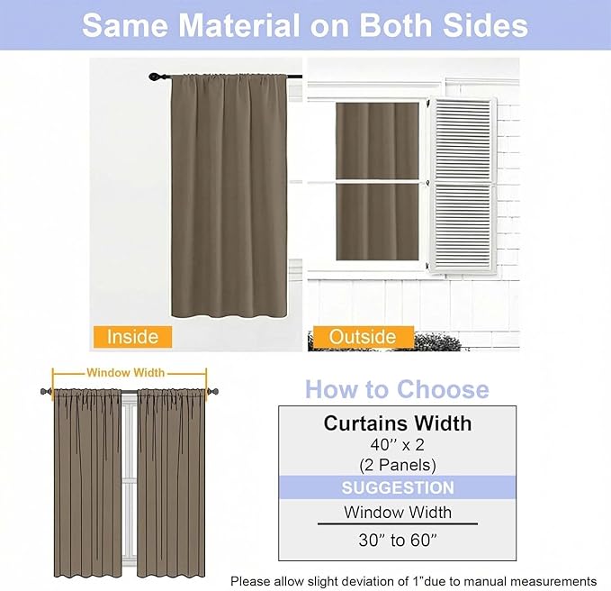 Simplebrand Ava Latte Short 36 Inches Blackout Curtain 2 Panels Set, Half Window Rod Pocket Privacy Curtain Tiers for Kitchen, Curtains Blackout for Bathroom Shades, W40 x L36 Inch, Latte