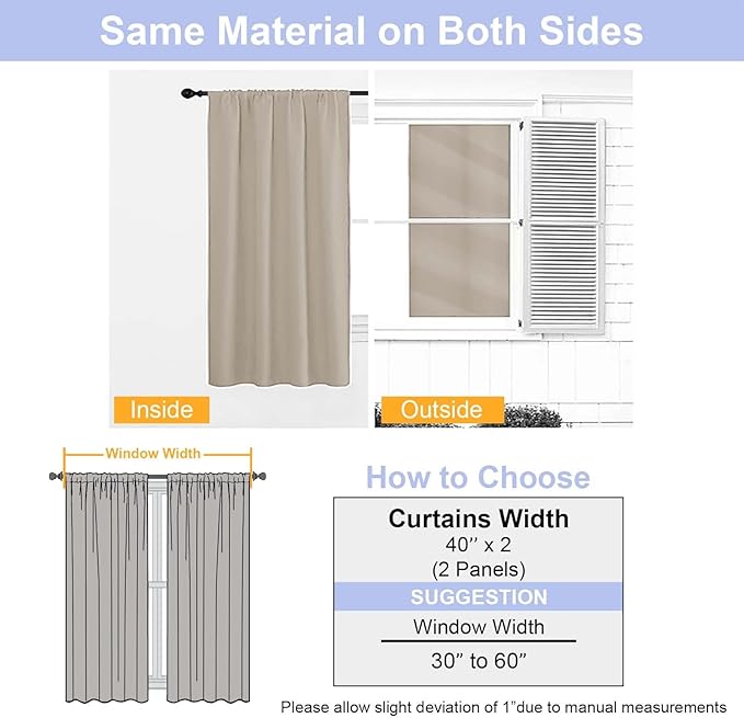 Simplebrand Ava Biscotti Beige Blackout Curtains for Bedroom 84 Inch Length 2 Panels Set, Solid Thermal Insulated Privacy Nursery Window Treatment Curtains Blackout Drapes, W40 x L84 Inch