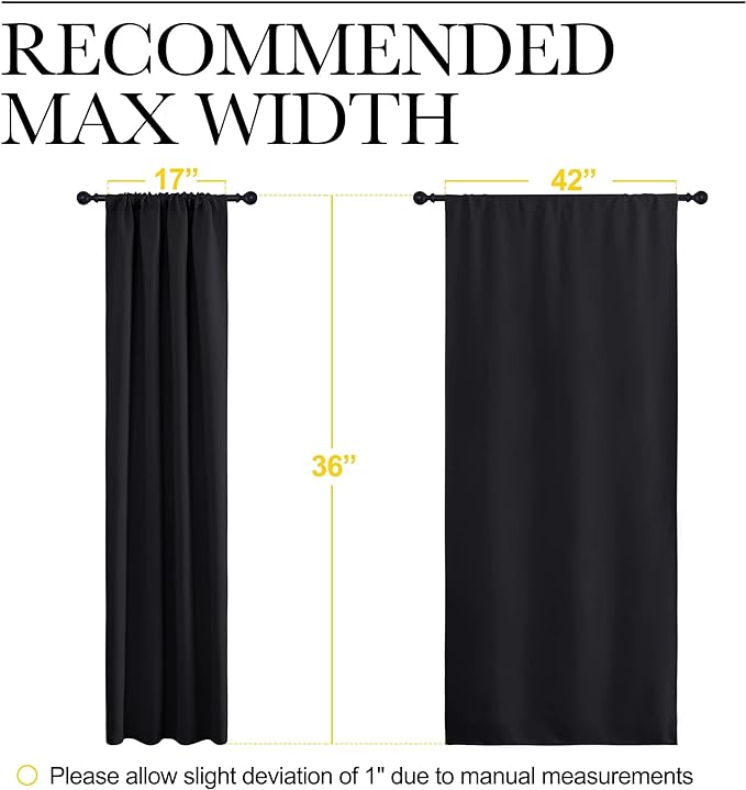 NICETOWN Short Curtains 36 inches Long, Black Out RV Bunk Panels, Kitchen Window Curtains Over Sink, Thermal Insulating Blackout Drapes/Draperies for Small Window (2 Panels, 42 inches Wide)