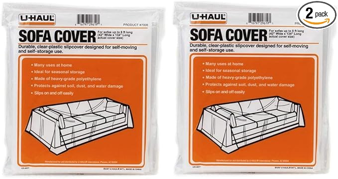 U-Haul Sofa Covers - 2 Pack – Plastic Moving and Storage Covers for Couches Up to 8’ Long – 134” x 42” Covers – Water Resistant