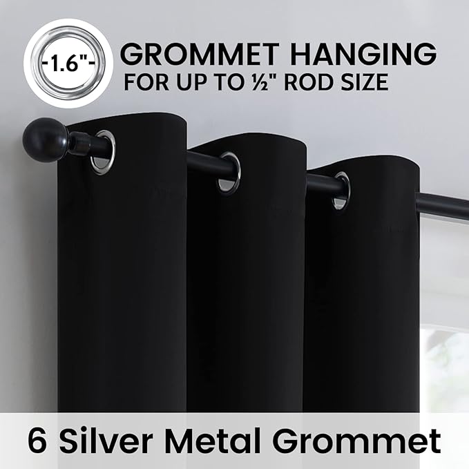 SimpleHome 100% Blackout Curtains for Bedroom,Thermal Insulated Black Grommet Window Drapes Room Darkening Curtains for Living Room with Black Back,38 x 84 Inch,2 Panels