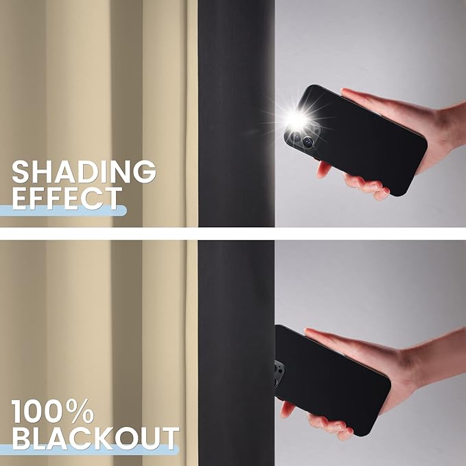 SimpleHome 100% Blackout Curtains for Bedroom,Thermal Insulated Grommet Window Drapes Room Darkening Beige Curtains for Living Room with Black Back,52 x 96 Inch,2 Panels