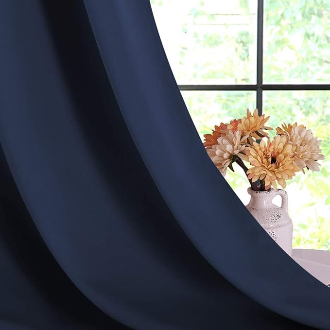 NICETOWN Navy Blackout Curtains & Drapes, 1 Pair, W34 x L60, Window Treatment Energy Saving Thermal Insulated Room Darkening Solid Grommet Panels for Living Room