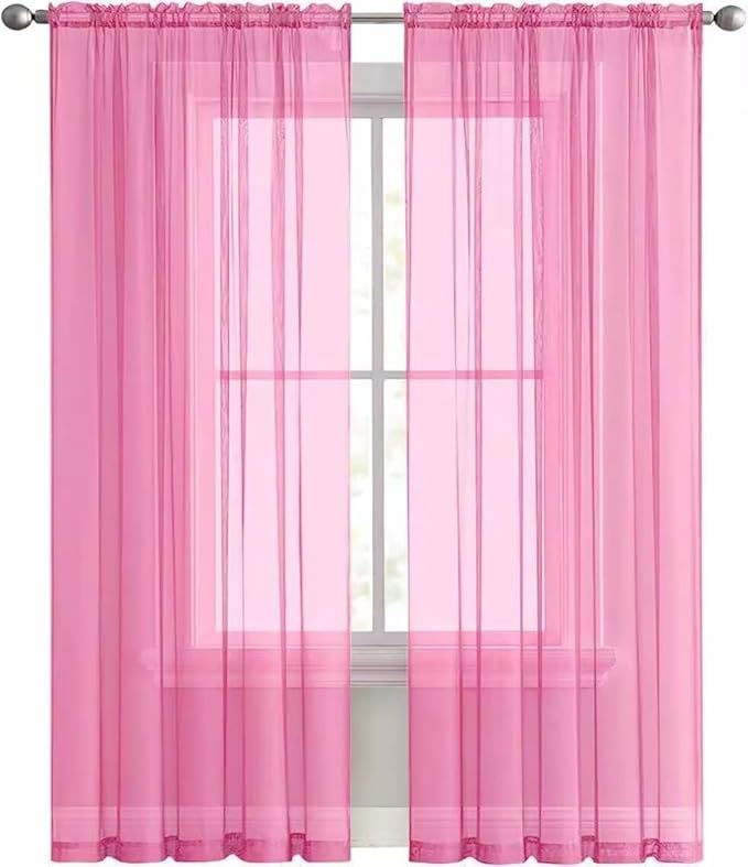 SpaceDresser Basic Rod Pocket Sheer Voile Window Curtain Panels Pink 1 Pair 2 Panels 70 Width 72 Inch Long for Kitchen Bedroom Children Living Room Yard（Pink, 70W x 72L）