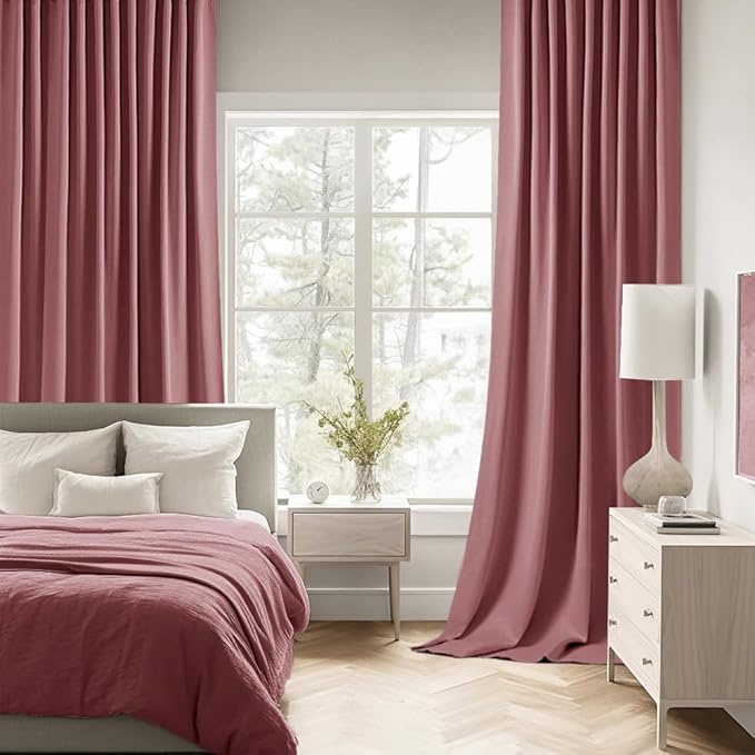 MIULEE Dusty Rose Back Tab Blackout Curtains 120 Inch Long 2 Panels Set for Bedroom, Rod Pocket/Pinch Pleated Extra Long Thermal Insulated Living Room Darkening Light Blocking 10FT Drapes