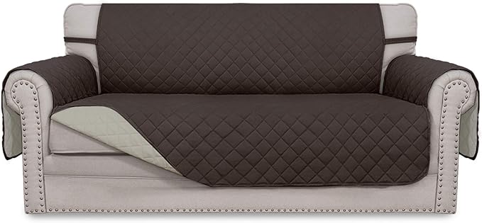 Easy-Going Sofa Slipcover Reversible Loveseat Sofa Cover Couch Cover for 2 Cushion Couch Furniture Protector with Elastic Straps for Pets Kids Dog Cat (Oversized Loveseat, Chocolate/Beige)