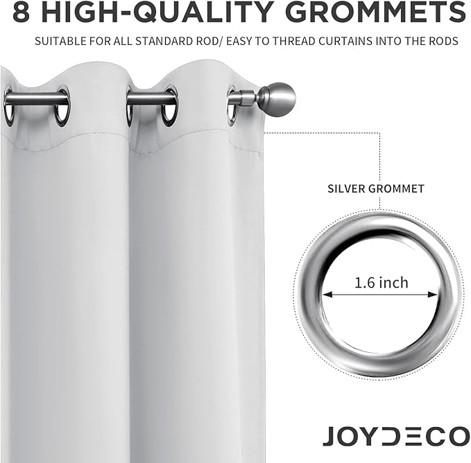 Joydeco White Curtains 63 Inches Long 2 Panels Set, Thermal Insulated Long Drapes 2 Burg, Room Darkening Grommet Curtains for Living Room Bedroom Window (W42 x L63 Inch, Greyish White)