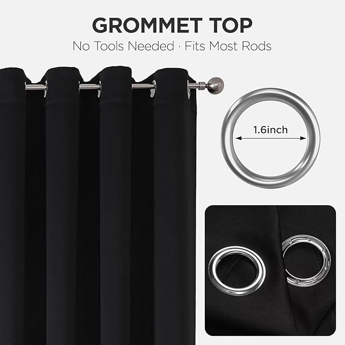 Joydeco Blackout Curtains for Bedroom,Black Out Curtains 84 Inch Long, Black Drapes with Grommets, Noise Reducing Energy Saving Thermal Insulated & Wrinkle-Free Drapes for Living Room, 2 Panels
