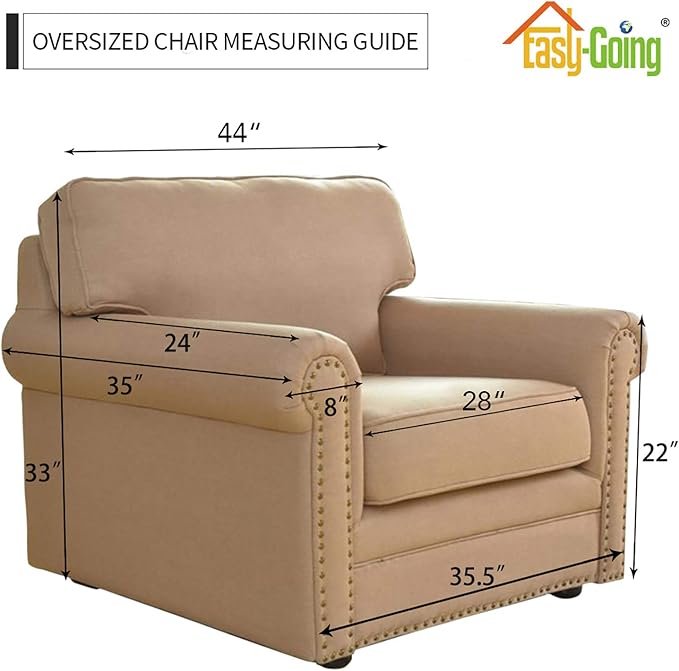 Easy-Going Stretch Oversized Chair Sofa Slipcover 1-Piece Couch Sofa Cover Furniture Protector Soft with Elastic Bottom for Kids Spandex Jacquard Fabric Small Checks Camel