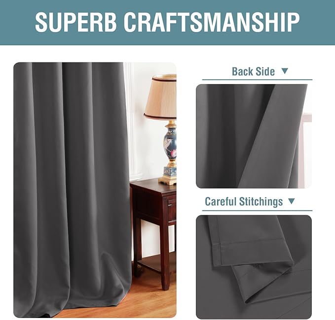 H.VERSAILTEX Blackout Grey Curtains for Bedroom Thermal Insulated Curtains 63 Inches Length Blackout Curtain Panel for Living Room, Luxury Grommet Solid in Charcoal Gray, One Panel, 52" W x 63" L