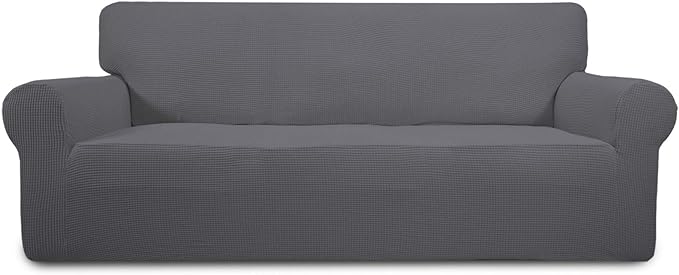 Easy-Going Stretch Sofa Slipcover 1-Piece Sofa Cover Furniture Protector Couch Soft with Elastic Bottom for Kids, Polyester Spandex Jacquard Fabric Small Checks (Sofa, Gray)