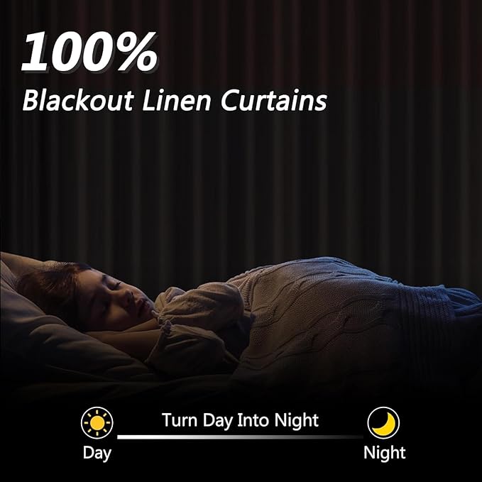 Guken Off White 100% Blackout Curtains 84 Inch Length 2 Panels Set for Living Room Bedroom Back Tab Thermal Insulated Black Out Linen Drapes Room Darkening Window Curtains 84 Inches Long