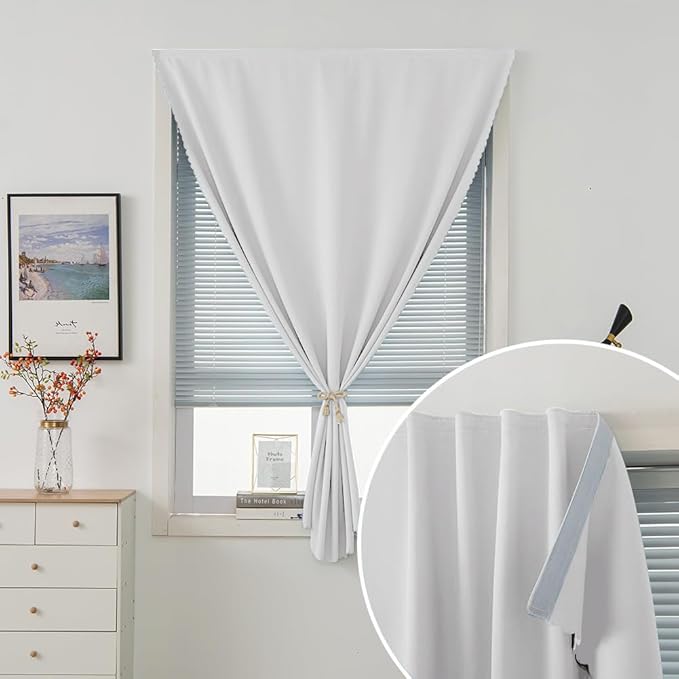 Blackout Curtains for Bedroom Sticky Curtain Blackout Window Cover Self Adhesive Curtains Rod No Drillng, 35" W X 59" L, Light Grey, 1 Panel